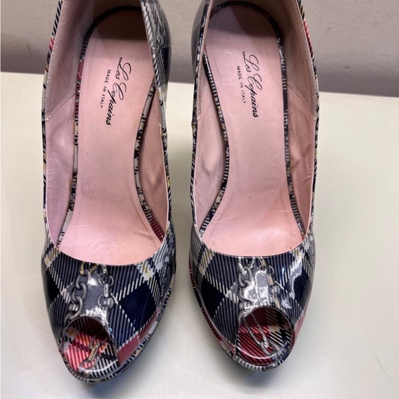 Les copains Red and Blue High Heeled Peep-Toe Pumps - Picture 7 of 8